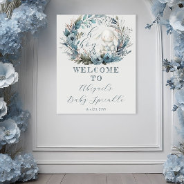 Oh Boy Bunny Rabbit Blue Floral Baby Sprinkle Poster