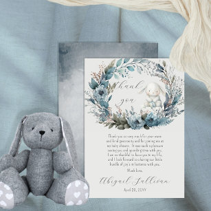 Oh Boy Bunny Rabbit Blue Floral Wreath Baby Dusche Dankeskarte