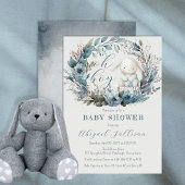 Oh Boy Bunny Rabbit Blue Floral Wreath Baby Dusche Einladung