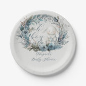 Oh Boy Bunny Rabbit Blue Floral Wreath Baby Dusche Pappteller (Vorderseite)