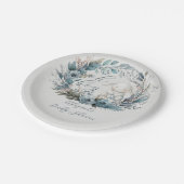 Oh Boy Bunny Rabbit Blue Floral Wreath Baby Dusche Pappteller (Schrägansicht)