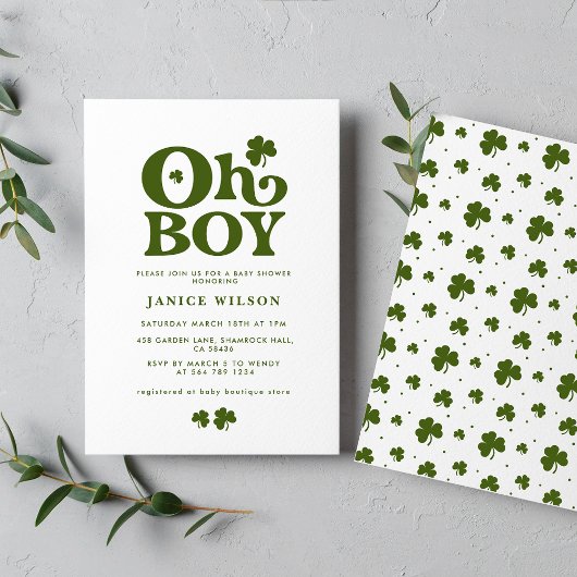Oh Boy Charm St. Patrick's Day Baby Shower Einladung