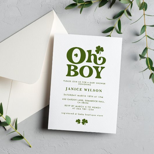 Oh Boy Charm St. Patrick's Day Baby Shower Einladung