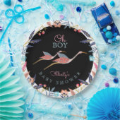 Oh Boy | Chic Floral Botanical Stork Baby Shower Pappteller (Party)