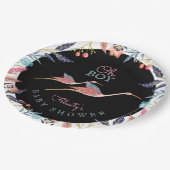 Oh Boy | Chic Floral Botanical Stork Baby Shower Pappteller (Schrägansicht)
