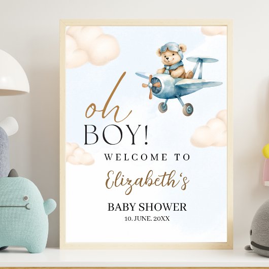 Oh Boy, Cute Bear Baby shower boy Poster
