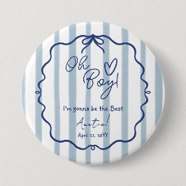 Oh Boy Cute Modern Dusty Blue Baby Shower Auntie Button