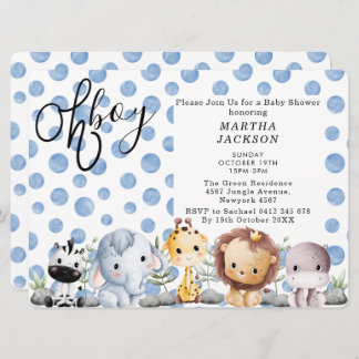 Oh boy cute Safari animal greenery boy baby shower Einladung
