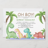 Oh Boy Dinosaur Babydusche Einladung (Vorderseite)