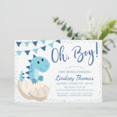 Oh Boy Dinosaur Navy Blue Baby Dusche Einladung (Stehend Vorderseite)