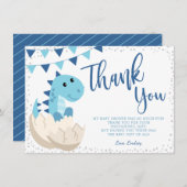 Oh Boy Dinosaur Navy Blue Baby Showflat Dankeskarte (Vorne/Hinten)
