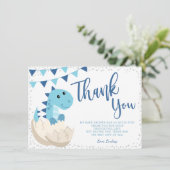 Oh Boy Dinosaur Navy Blue Baby Showflat Dankeskarte (Stehend Vorderseite)