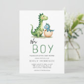 Oh Boy Dinosaur Niedlich Baby Boy Dusche Einladung (Stehend Vorderseite)
