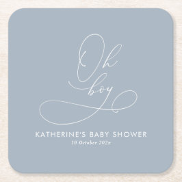 Oh Boy Dusty Blue Baby Dusche Rechteckiger Pappuntersetzer