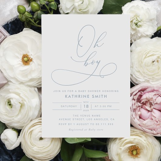 Oh Boy Dusty Blue Modern Baby Shower Einladung