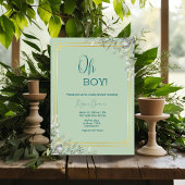 Oh Boy Elegant Greenery & Gold Baby Dusche Einladung
