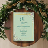 Oh Boy Elegant Greenery & Gold Baby Dusche Einladung