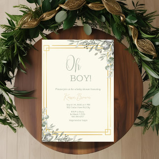 Oh Boy Elegante Grüne & Goldene Babyparty  Einladung