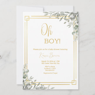 Oh Boy Elegante Grüne & Goldene Babyparty  Einladung