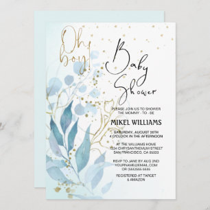 Oh Boy Elegante Wasserfarbe Einfach Babydusche Einladung