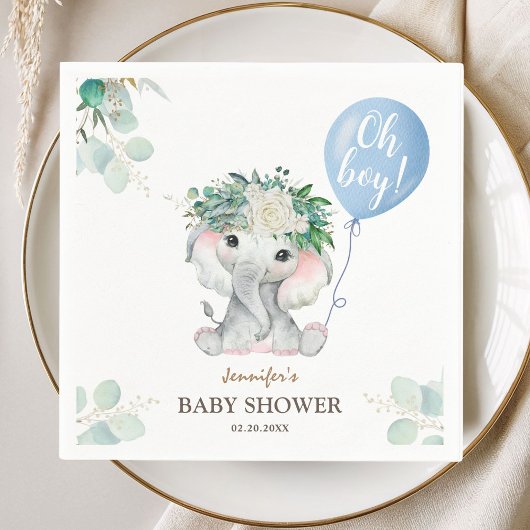 Oh Boy Elephant Baby Dusche Niedlich Blue Balloon Serviette
