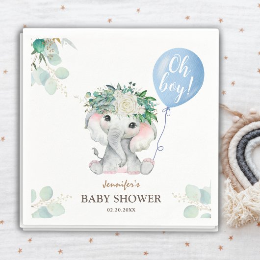 Oh Boy Elephant Baby Dusche Niedlich Blue Balloon Serviette