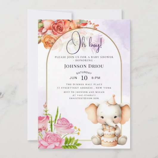 Oh Boy Elephant Baby Shower Invitation Einladung (Vorderseite)