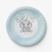 Oh Boy Elephant Blue Balloon Junge Babydusche Pappteller (Vorderseite)