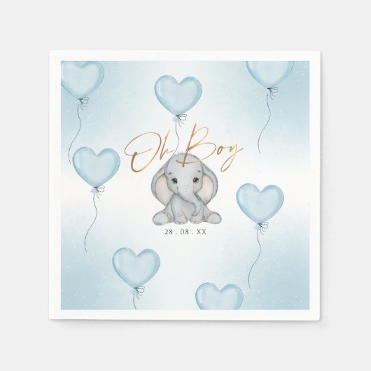Oh Boy Elephant Blue Balloon Junge Babydusche Serviette (Vorderseite)