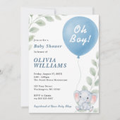 Oh Boy Elephant Eucalyptus Balloon Baby Dusche Einladung (Vorderseite)