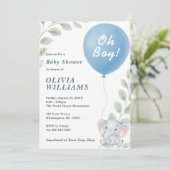 Oh Boy Elephant Eucalyptus Balloon Baby Dusche Einladung (Stehend Vorderseite)