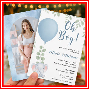 Oh Boy Elephant Eucalyptus Blue Balloon FOTO Einladung