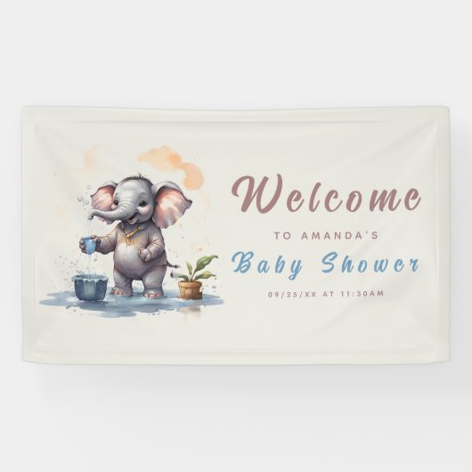 Oh Boy Elephant Rustic Gold Blue Baby Dusche Banner (Horizontal)