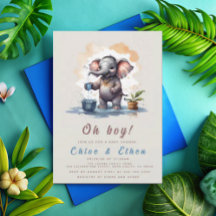 Oh Boy Elephant Rustic Gold Blue Baby Dusche