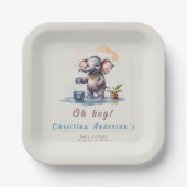 Oh Boy Elephant Rustic Gold Blue Baby Dusche Pappteller (Vorderseite)