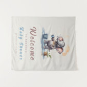 Oh Boy Elephant Rustic Gold Blue Baby Dusche Wandteppich (Vorderseite (Horizontal))