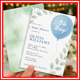 Oh Boy Eucalyptus Balloon Greenerenery Baby Shower Einladung