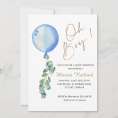 Oh Boy Eucalyptus Blue Balloon Baby Dusche Einladung (Vorderseite)