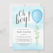 Oh Boy Eucalyptus Blue Balloon Baby Dusche Einladung (Vorderseite)