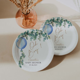 Oh Boy Eucalyptus Blue Balloon Baby Dusche Pappteller