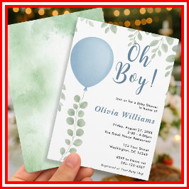 Oh Boy Eucalyptus Greenery Balloon Baby Shower Einladung