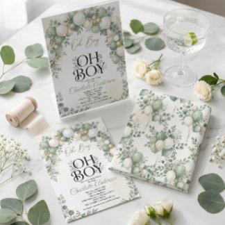Oh Boy Eukalyptus-Grün Baby Shower Einladung