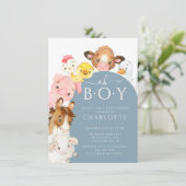 Oh Boy Farm Animals Shower Einladung (Stehend Vorderseite)