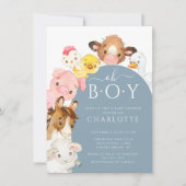 Oh Boy Farm Animals Shower Einladung (Vorderseite)