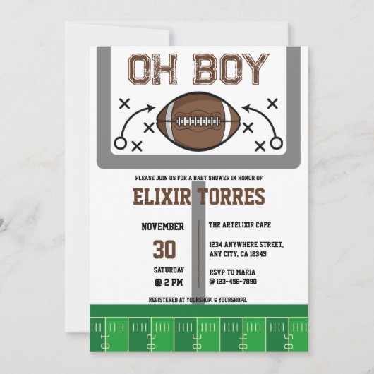 Oh Boy Football Baby Dusche Einladung (Vorderseite)