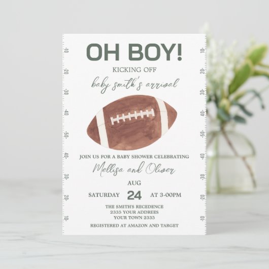 Oh Boy Football Baby Shower Einladung (Stehend Vorderseite)