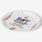 Oh Boy Football Thema Kinderdusche Pappteller (Schrägansicht)