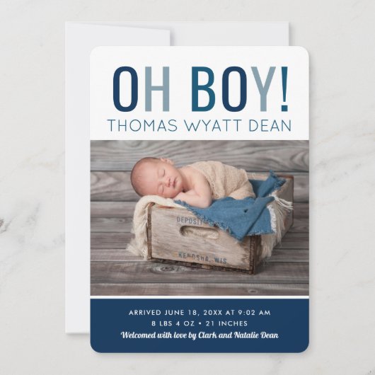 Oh, Boy Foto Geburtsankündigung Ankündigung (Vorderseite)