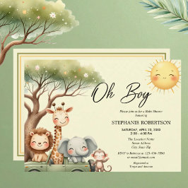 Oh boy fun safari animal boy baby shower einladung