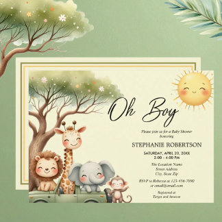 Oh boy fun safari animal boy baby shower einladung